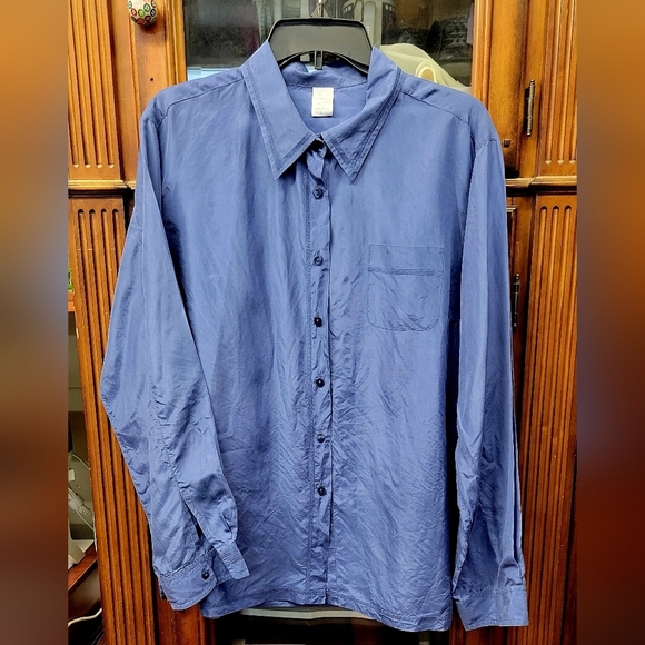 No Brand Button-Up Long Sleeve Shirt Size 20 (Uk 22) 100% Silk Blue - Picture 1 of 3